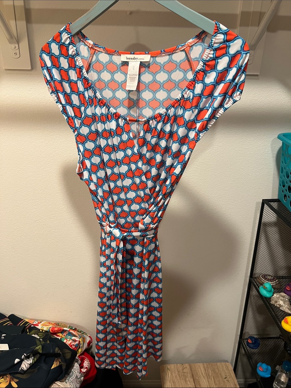 Laundry by Design Blue and Orange Geometric Midi Dress